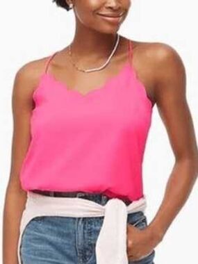J. Crew Bright Pink Scallop V-Neck Camisole Size 2